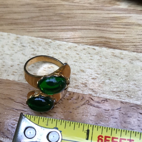 Emerald Glass Stones Gold Tone Adjustable Ring - Picture 11 of 12